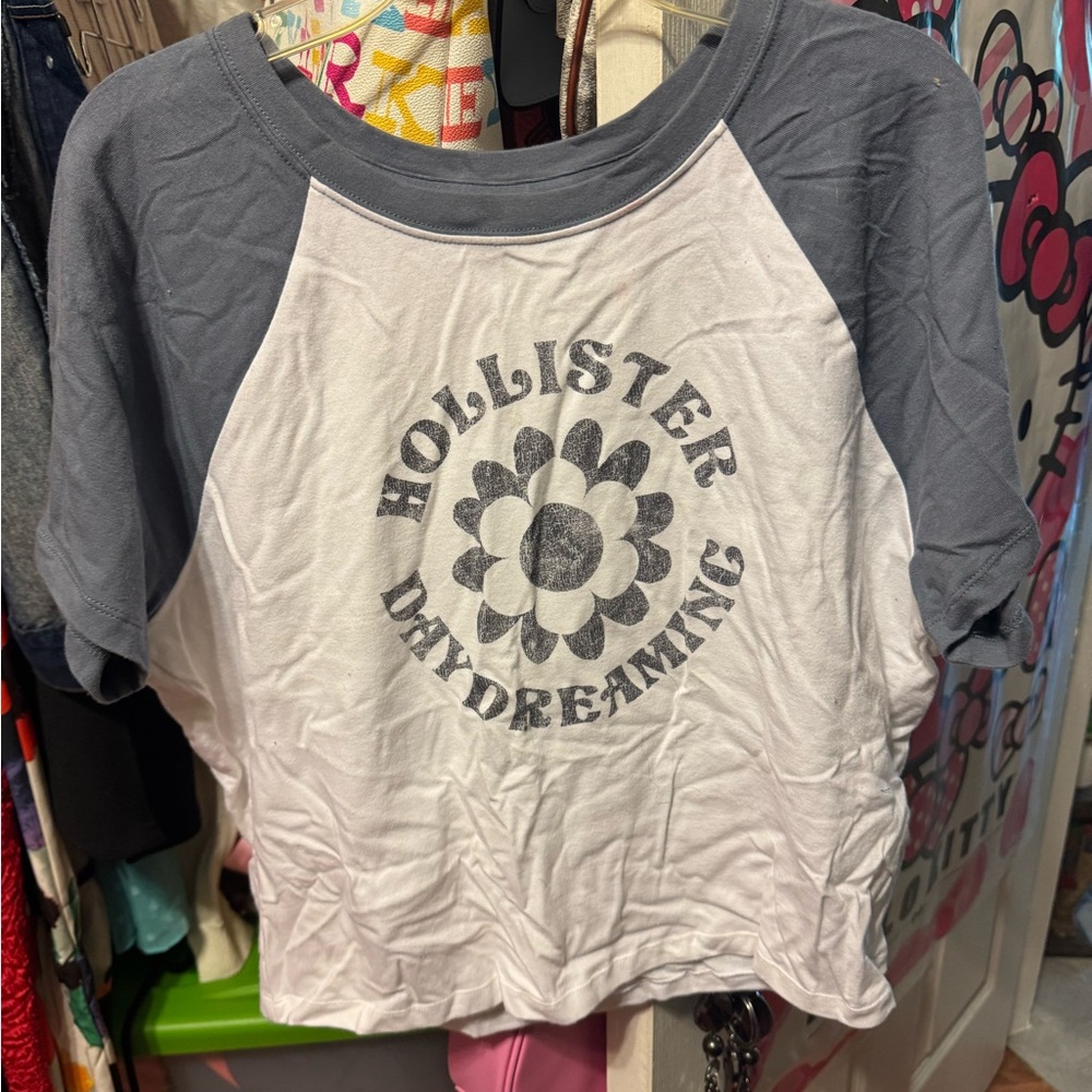 Hollister Gray and White Raglan Tee